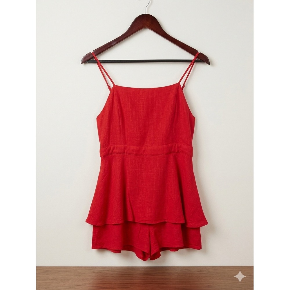 Altar'd State Coquette Girl Red‎ Cotton Tiered Ruffle Romper Bow Back Size Large
